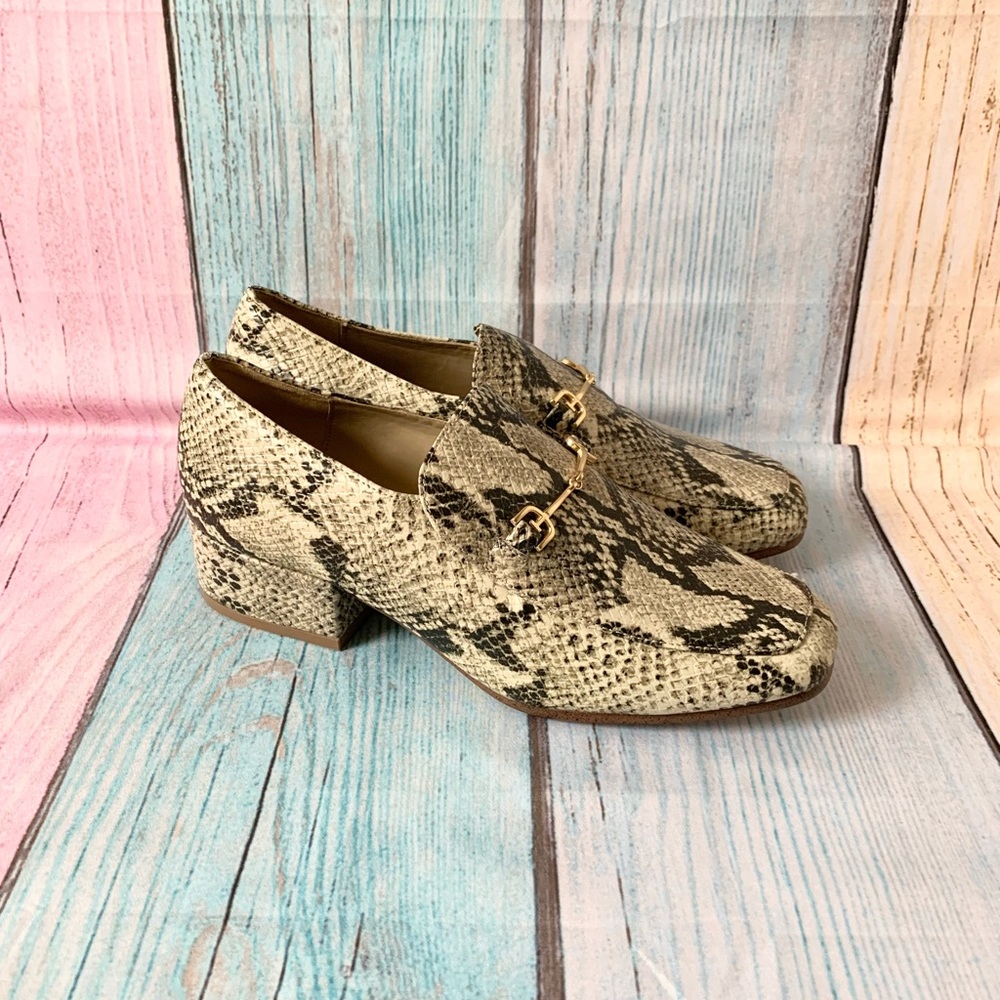 Sam Edelman Snake Print Loafers in Beige and Black